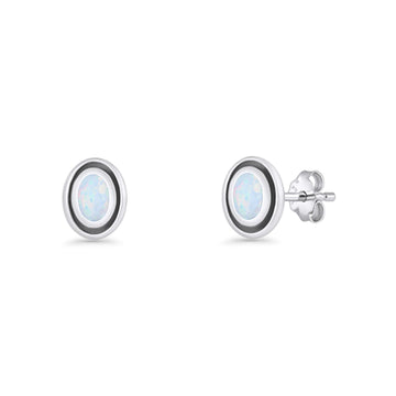Oval Stud Earring 7.8mm Lab Created White Opal Oxidized 925 Sterling Silver Wholesale